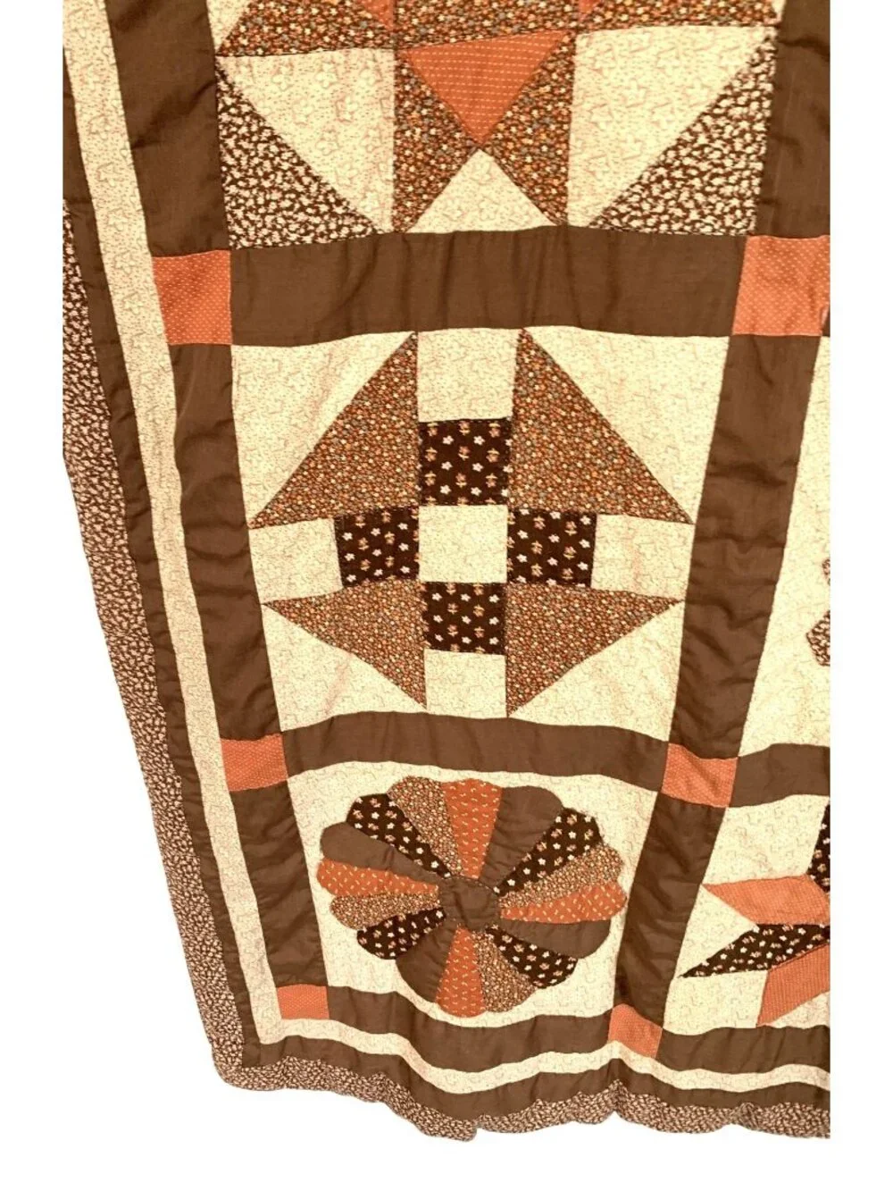 Handmade Patchwork Throw Lap Quilt Brown Orange Floral 36